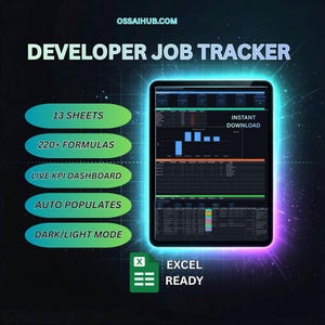 Developer Job Tracker Spreadsheet | Excel, Google Sheets, Dark/Light Mode (Digital Download)