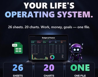 Life Planner Accessoires 2026 | Budget, Gewohnheiten, Ziele, Fitness, Reinvermögen, Side Hustle | Dark Mode Excel Sheets