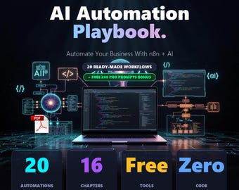 KI-Automation Playbook PDF | Automatisieren Sie Ihr Geschäft mit n8n + KI | 49-seitiges Handbuch | 20 vorgefertigte Arbeitsschritte + 200 kostenlose Ansagen