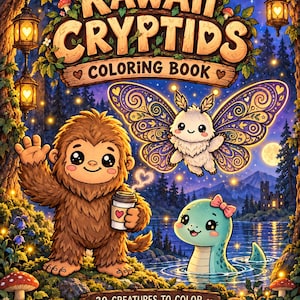 Kawaii-Kryptiden-Malbuch: 30 niedliche Bigfoot- und Monsterseiten, druckbare PDF-Datei