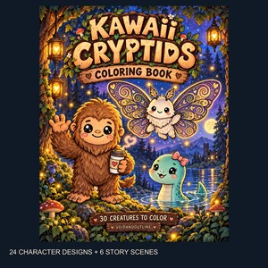 Kawaii Cryptids Coloring Book: 30 Cute Bigfoot & Monster Pages, Printable PDF