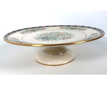 Assiette à gâteau sur pied Lenox Mystic Art Déco vintage bordure dorée