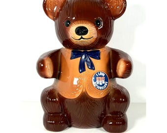 Słoik na ciasteczka Kraft Marshmallows Teddy Bear z małym chipem z 1982 roku, Regal USA