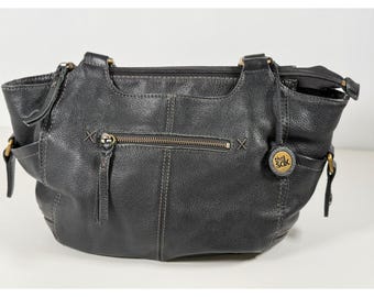 The Sak Black Pebbled Leather Crossbody Hobo Bag with Contrast Stitching