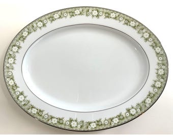 Bandeja ovalada para servir Noritake Princeton 6911 japonesa, vintage, 35 cm (13,75"), descatalogada.