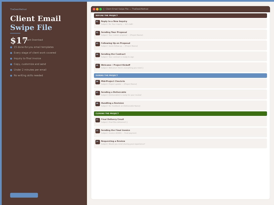 Freelancer Client Email Templates | Onboarding Swipe File (15 Done-for ...