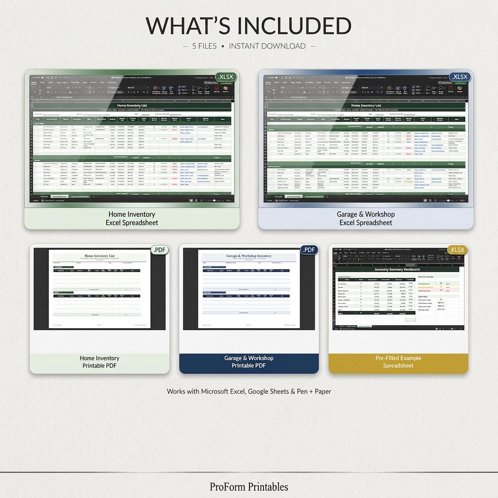 Home Inventory Spreadsheet Bundle | Excel + Printable PDF | Home ...