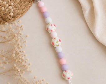 Floral Pacifier Chain | Handmade Silicone Pacifier Chain | Baby Girl Gift | Newborn Gift | Pastel Pink Pacifier Strap