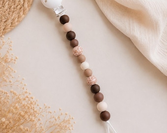 Pacifier chain in natural tones | Handmade silicone pacifier chain | Boho baby gift | Beige and brown pacifier strap | Newborn gift