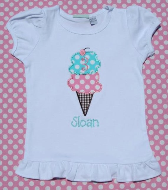 Items similar to Personalized Ice Cream Cone Applique on Etsy