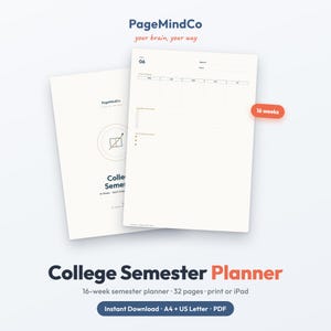 College Semester Planner Printable | 16 Week Adult Student PDF | Grade Tracker | A4 Letter