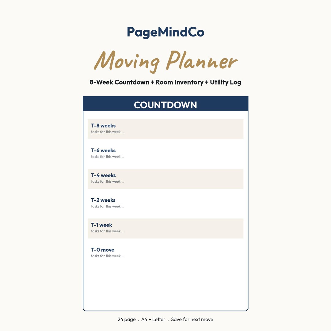 Moving Planner Printable | 8 Week Relocation Checklist PDF | Room ...