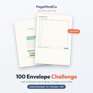 100 Umschlag Einsparungen Challenge Tracker Printable | Bargeldfüllung PDF | 5050 Tor | A4 Brief