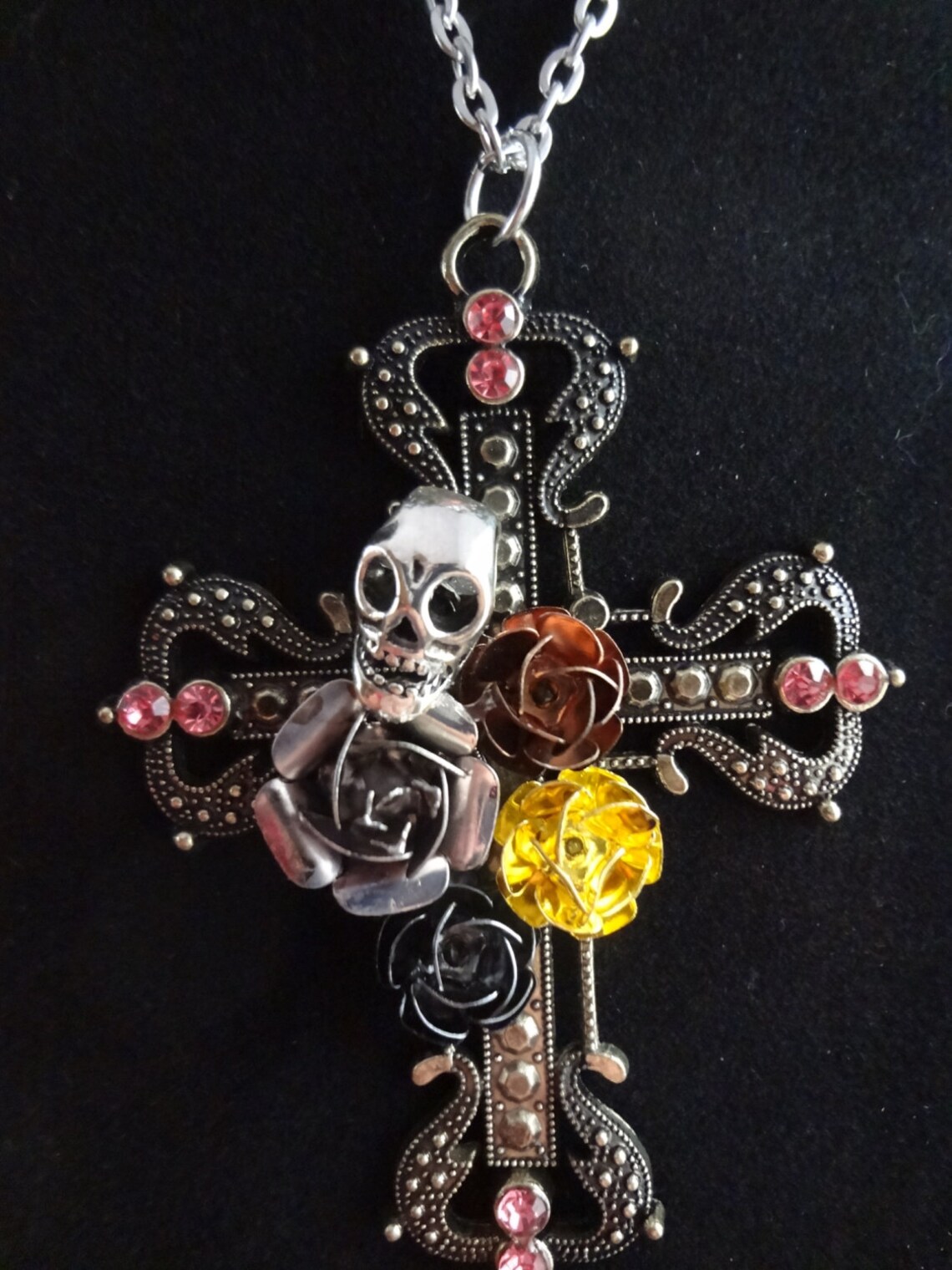 Goth Pendant Rock Star Jewelry Skull and Roses Jewelry Biker Pendant