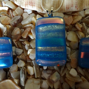 By the Sea Light Blue Dichroic Pendant and Earring Set item B25