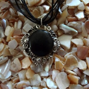 Filligree Sterling Silver Pendant with Faux Onyx item B11