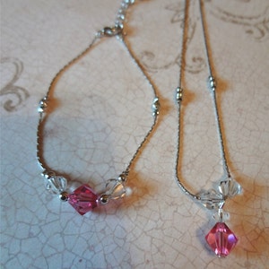 Rosa Kristall und Silber Halskette und Armband Set Kristall Schmuck Pink klar Silber
