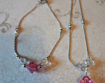 Conjunto de colar e pulseira de cristal rosa e prata joias de cristal rosa prata transparente
