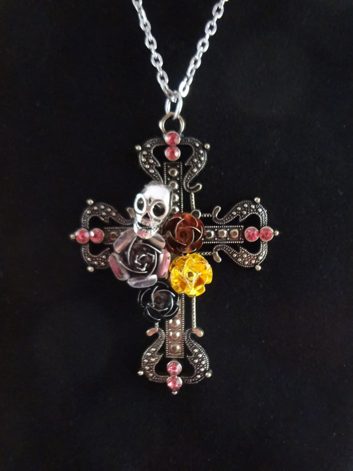 Goth Pendant Rock Star Jewelry Skull and Roses Jewelry Biker Pendant