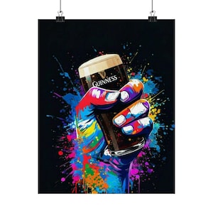 Colorful Hand Holding Guinness Pint Poster | Matte Vertical Poster image 2