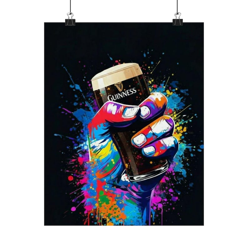 Colorful Hand Holding Guinness Pint Poster | Matte Vertical Poster image 2