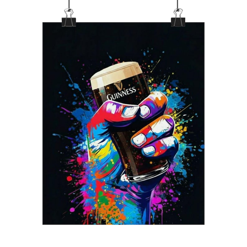 Colorful Hand Holding Guinness Pint Poster | Matte Vertical Poster image 9