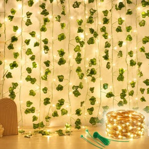 12 Pack Artificial Ivy Vines with 100 LED Lights, 84 Ft Greenery Garland for Bedroom, Wedding, Party and Wall Decor
