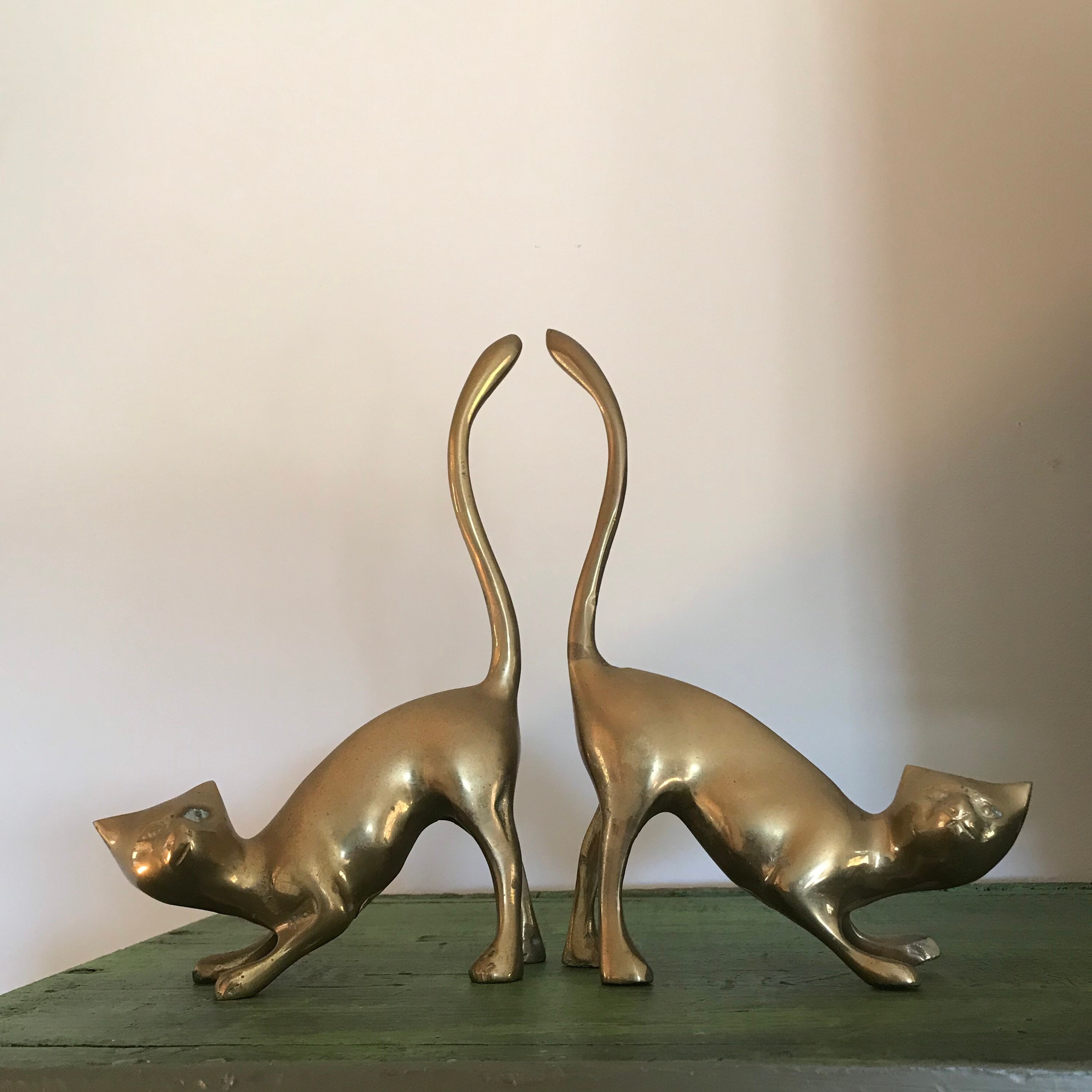 Home Décor Pair of mid century matched brass cat bookends Bookends Home