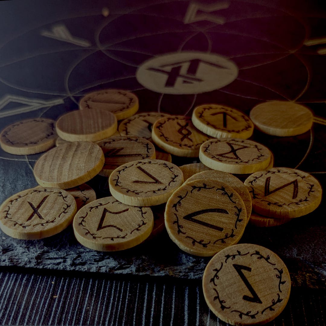Elder Futhark Rune Set | 25 Wood Runes With Drawstring Bag | Used for ...