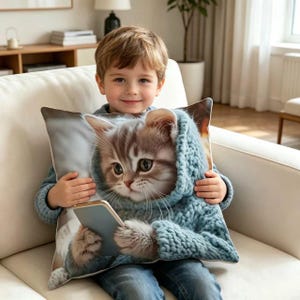 Personalized Pet Photo Pillow - Custom Cat Dog Print Cushion Cover (With/Without Insert) - Soft Home Decor for Sofa Bedroom