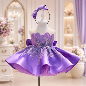 purple flower embellishment dress for weddings & parties Whimsical fitted tulle fairy dress