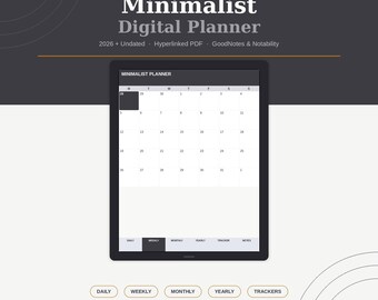 Agenda digital minimalista sin fecha / PDF con hipervínculos para GoodNotes (Descarga instantánea)