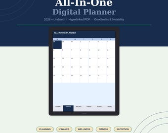 Agenda digital todo en uno 2026 / PDF con hipervínculos para GoodNotes, bienestar, finanzas y fitness (descarga digital)