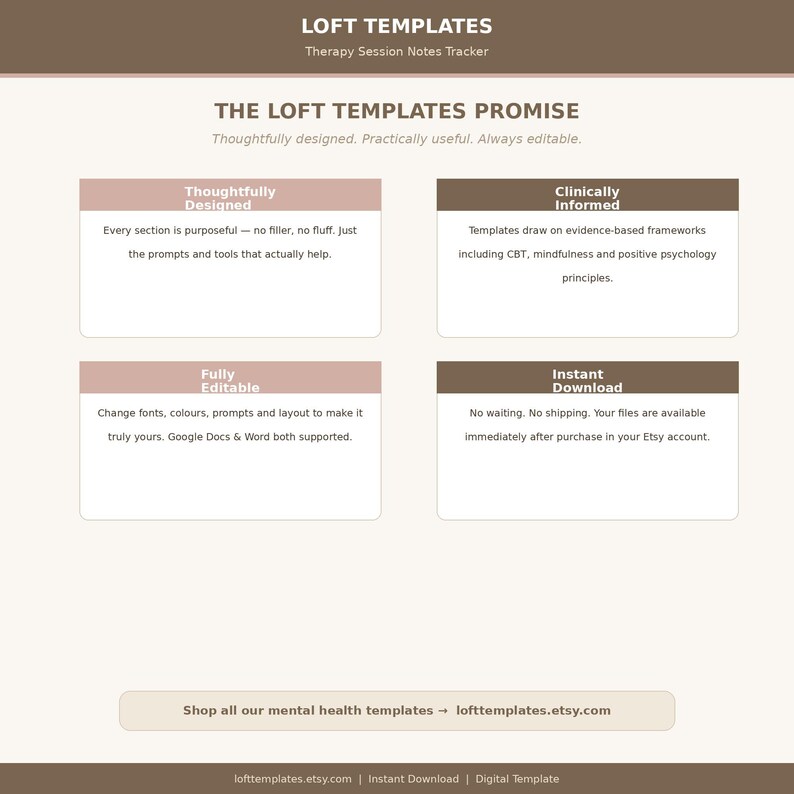 Therapy Session Notes Tracker | Counselling Progress, Homework Log (Google Docs, Word, PDF) image 6