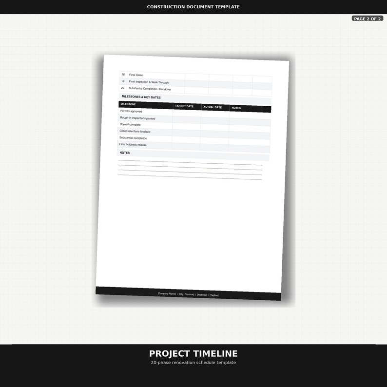 Renovation Project Timeline Template | 20-phase Schedule | Contractor ...