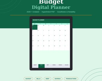 Planificador de presupuesto con hipervínculos para 2026 en formato PDF / Rastreador de finanzas, objetivos de ahorro (descarga digital)