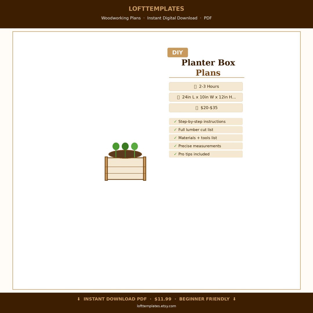 DIY Planter Box Plans Outdoor Wood Build Backyard Garden Project PDF ...
