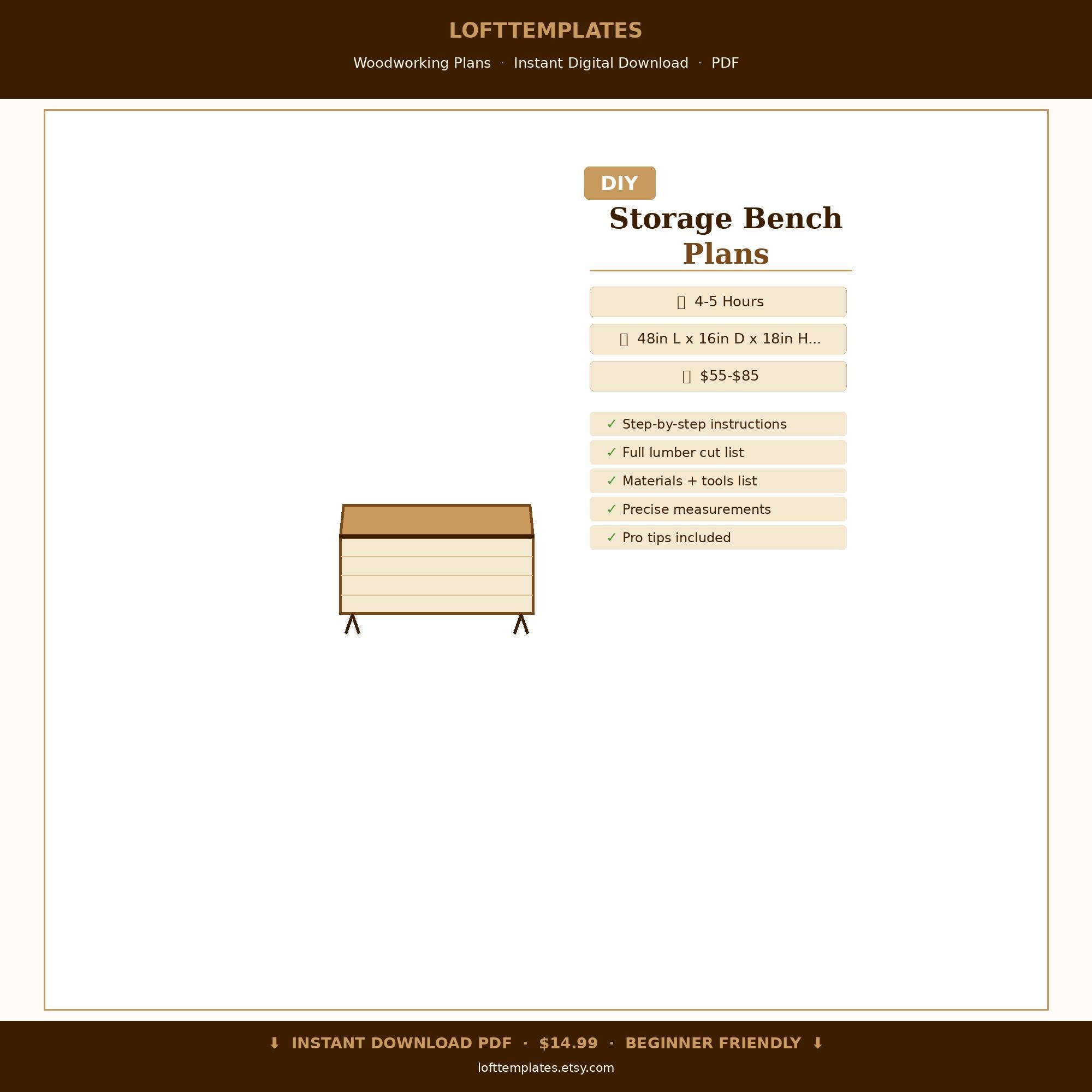 Plans de banc de rangement bricolage pour entrée