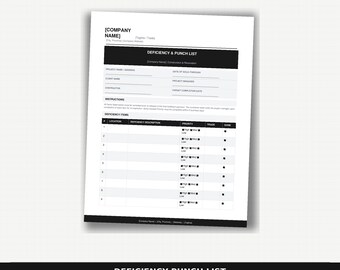 Plantilla de lista de verificación de deficiencias / Documento del contratista / Rastreador de 25 elementos / PDF editable / Canadiense