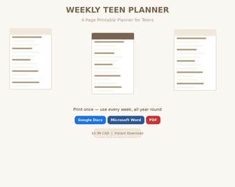Planificador semanal para adolescentes: seguimiento de tareas, hábitos y estado de ánimo (descarga editable)
