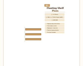 Planos para estantes flotantes de bricolaje, estantes de pared, carpintería, fácil construcción casera, descarga instantánea en PDF.
