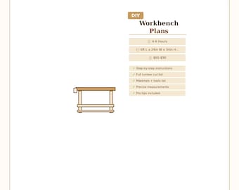 Planos para banco de trabajo de bricolaje para principiantes: Construcción de taller de garaje y carpintería (descarga instantánea en PDF)