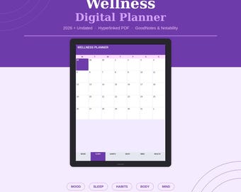 Planificador digital de bienestar 2026 / Con enlaces a GoodNotes y Notability (Descarga digital)