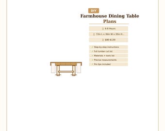 Planos para mesa de comedor estilo granja para principiantes: Construcción de cocinas en madera (PDF)