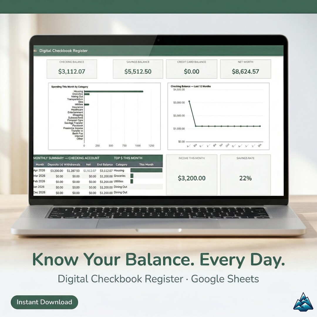 Digital Checkbook Register Google Sheets Automated Balance Tracker ...