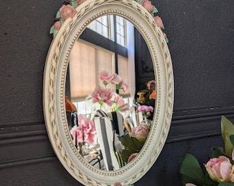 Vintage Cottagecore, Victorian, Mirror Home Interiors Wall Vanity Mirror, pink bow,  21.5"