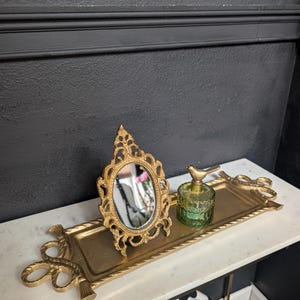 Vintage Hollywood Regency Heavy metal Vanity Display Tray 25" *repainted