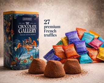French Chocolate Truffles Assortment in Designer Tin Box – Gourmet Gift from France