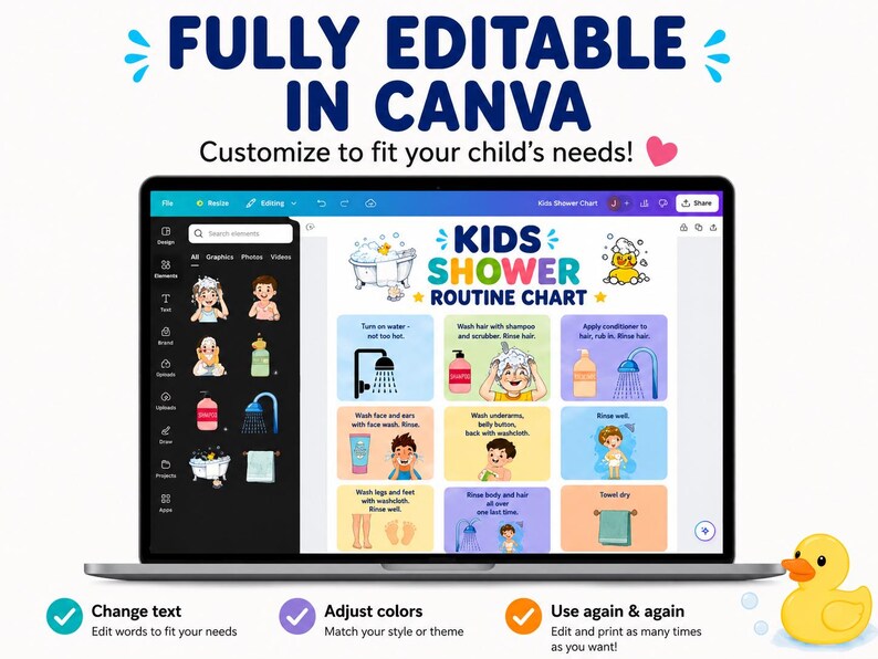 ADHD Kids Shower Routine Chart, Visual Hygiene Routine, Bathroom ...