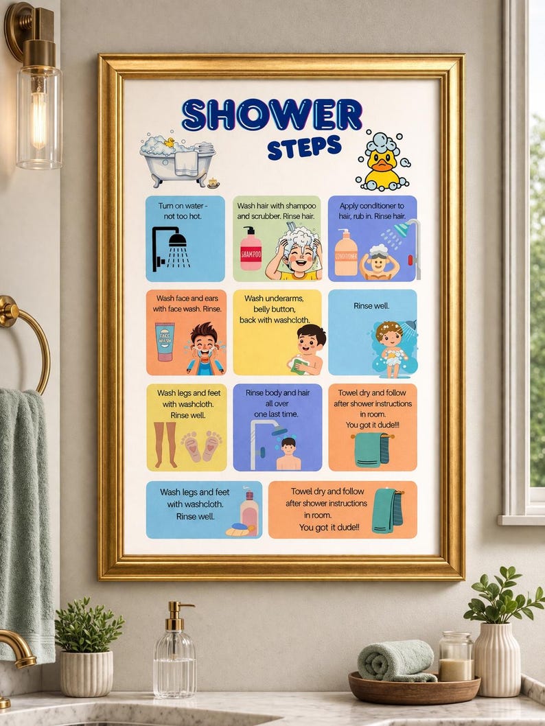 Shower Icon Child Routine Kids Shower Steps Chart, Visual Hygiene Routine, Bathroom Schedule ...